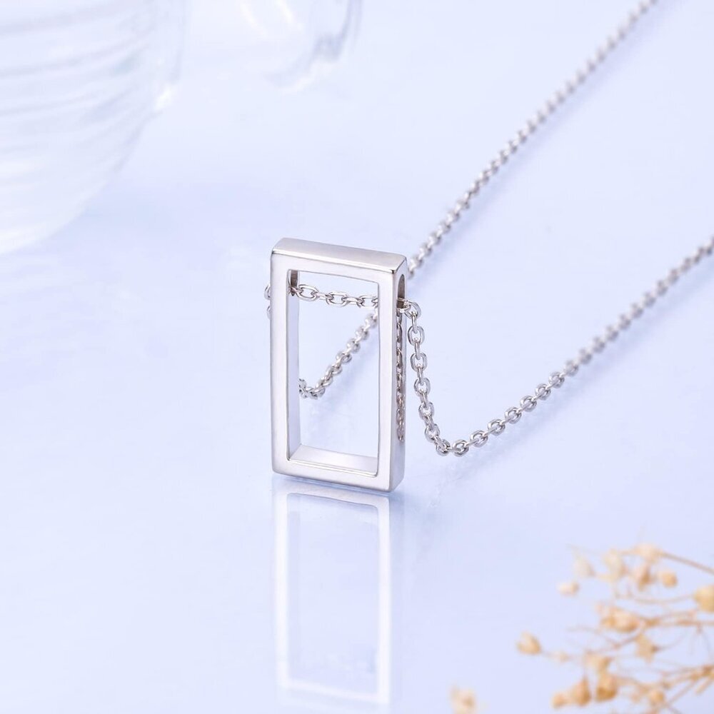 Delicate Adjustable Silver Rectangle Pendant Neck… - image 4